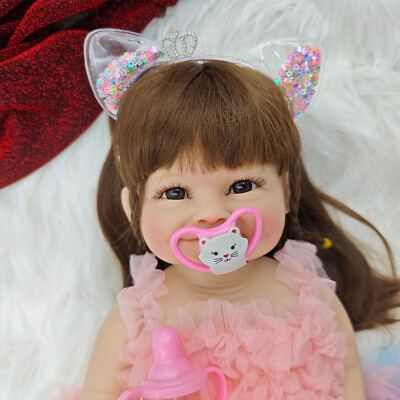 #ad 22 inch Full Body Vinyl Reborn Doll Smiling Girl Princess Toddler Realistic Doll
