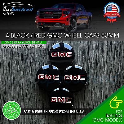 #ad GMC Black 83mm Wheel Center Hub Caps Sierra Yukon Denali 2014 2021 GM 1500 3.25quot;