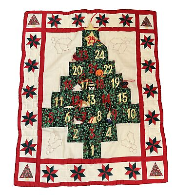 #ad Vintage Advent Countdown to Christmas Quilted Wall Hanging Calendar w Ornaments