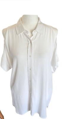 #ad NWT MICHAEL Michael Kors Cold Shoulder white button down Size S MSRP $88