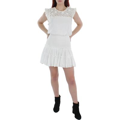 #ad Aqua Womens White Crochet Mini Blouson Fit amp; Flare Dress XL BHFO 6316