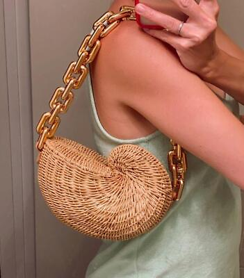 #ad Fashion Thick Chains Rattan Conch Women Shoulder Bags Design Beach Straw Bag