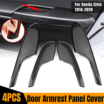 #ad 4x Carbon Fiber Interior Door Armrest Panel Trim Cover For Honda Civic 2016 2020