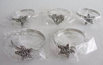 #ad Avery Barn 5 pc 4 Starts amp; 1 Heart Silver Colored Alloy Metal Napkin Ring Set