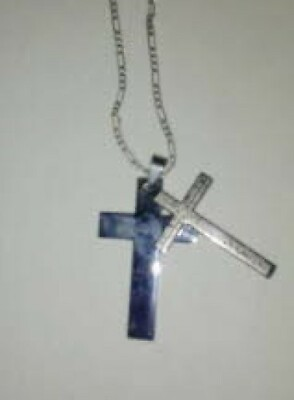 STAINLESS STEEL SPANISH LORD#x27;S PRAYER DOUBLE CROSS CLEARANCE