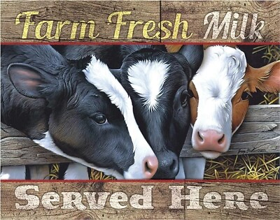 #ad FRESH MILK METAL SIGN 16X12 COWS FARM HOUSE DAIRY FARMER KITCHEN FATHER DAY GIFT