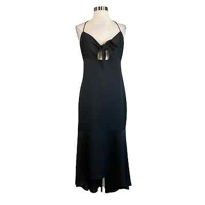 #ad Aidan Mattox Women#x27;s Cocktail Dress Size 16 Black Satin Cutout High Low Gown