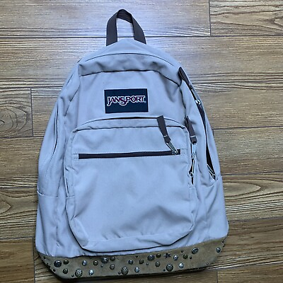 #ad JanSport Beige Tan Suede Leather Bottom Backpack Classics Vintage Style VGC