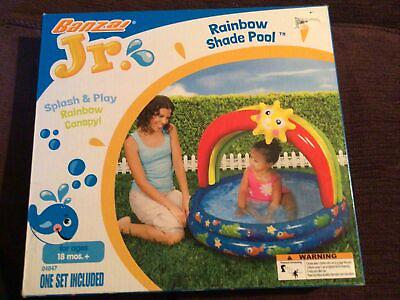 #ad Banzai JR Inflatable Shady Time Rainbow Pool w Sun Canopy 18 months Toddler