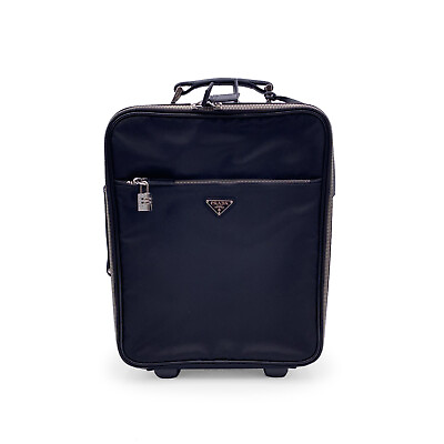 #ad Authentic Prada Black Nylon Rolling Suitcase Wheeled Travel Bag Trolley