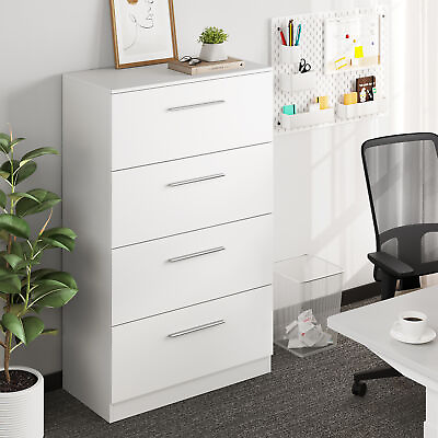 #ad Mordern Vertical File Cabinet 4 Drawer Storage White Filing Cabinet Home Office