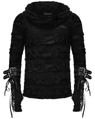 #ad Devil Fashion Mens Goth Punk Apocalyptic Grunge Shredded Hoodie Hooded Top Black