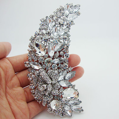 #ad Bridal Bridesmaid Flower Rose Drop Brooch pins Clear White Rhinestone Crystal