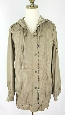 #ad MIILLA Womens Hooded Jacket Windbreaker Size L Zip amp; Snap Buttons Beige