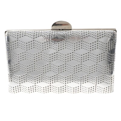 #ad Silver Tone Metal Frame Leatherette Clutch Evening Bag BZY135 SIL