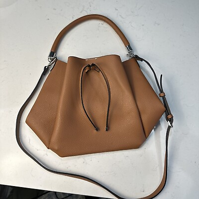 #ad NWOT Zara Basic Collection Medium Tan Brown Bucket Shoulder Stitched Bag Purse