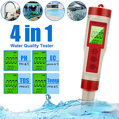#ad 4 in 1 Digital PH EC Meter LCD Tester Pocket Hydroponics Aquarium Water Test Pen