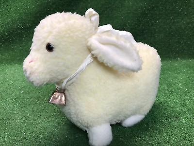 #ad Sheep Lamb Stuffed Animal Eden plush vintage Ivory neck copper farm bell ribbon