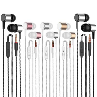 #ad 5 Pack Earbuds Headphones with Remote amp; Mic Earphones Wired Stereo in Ear Ba...
