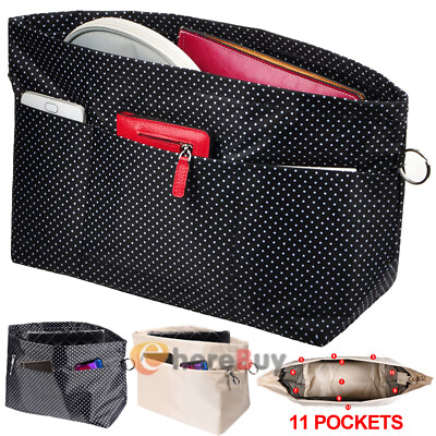 Vercord Purse Organizer Insert Bag Tote Handbags Pocketbook 11 Pocket Zipper M L $13.61
