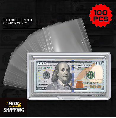 #ad 100Pcs Clear Paper Money Holder For Collectors Storage Case Dollar Bill Holder