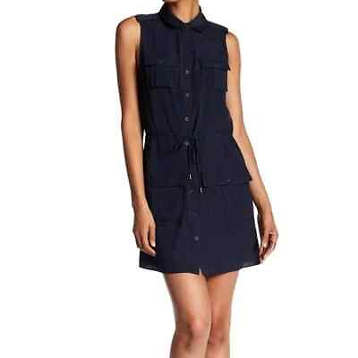 #ad Haute Hippie Women#x27;s Navy Blue Snap Pocket Sleeveless Shirt Dress SMALL $375