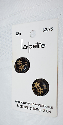 #ad La Petite Black Floral Round Buttons on Card Size 5 8 inch 836 Made in China