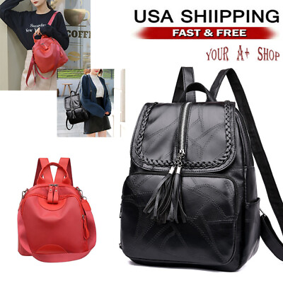 Womens PU Leather Backpack Shoulder School Bag Travel Girls Wallet Handbag Large