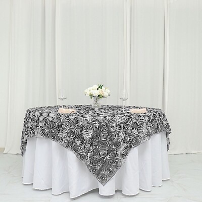 #ad 72x72quot; Silver SATIN Raised Roses TABLE OVERLAYS Unique Light Gray Party Linens