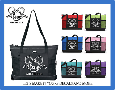 #ad MINNIE HEARTS LOVE PERSONALIZED MONOGRAM NAME DISNEY INSPIRED TOTE PURSE BAG ZIP