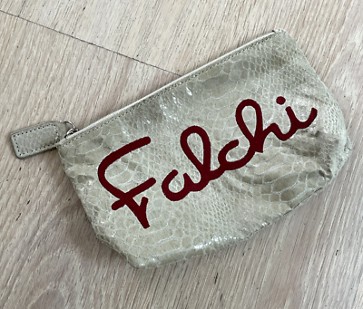 #ad Vintage Falchi Clutch cosmetic Bag snakeskin Embossed Canvas logo