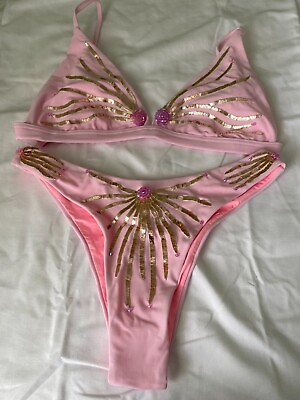 #ad oceanus Ursula mis rise bikini pink embroidered bikini bathing suit