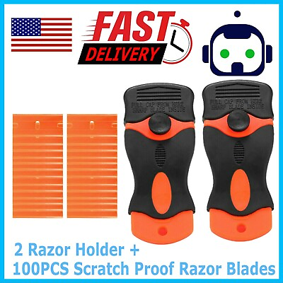 #ad 100 Pcs Plastic Razor Blades 2 Razor Scraper Double Edged Sticker Removal Tool