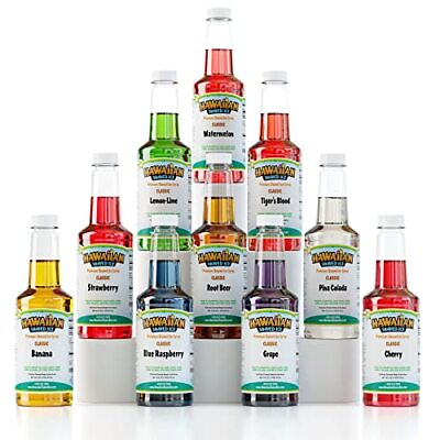 #ad Hawaiian Shaved Ice Syrup Assortment with 10 16oz Bottles Flavors include C...