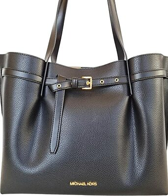 MIchael Kors Women Large Shoulder Tote Satchel Purse Bag Handbag Black Leather $144.00