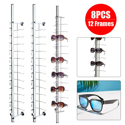 #ad 8PCS Eyeglasses Storage Rack Hold 12 Frames Optical Frames Display Rod w Lock