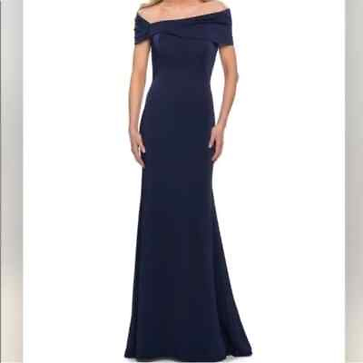 #ad La Femme 29537 Off The Shoulder Navy Gown 4 NWOT