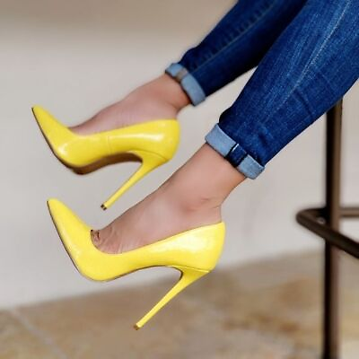 #ad Women#x27;s Yellow Pointed Toe Stiletto Pumps High Heels
