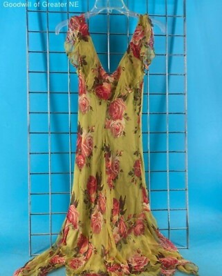 #ad Vintage 90s Betsey Johnson Floral Silk Dress