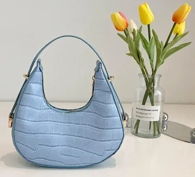 #ad Trendy Blue Hobo Tote Embossed Design Handbag Clutch Purse w Zipper Closure