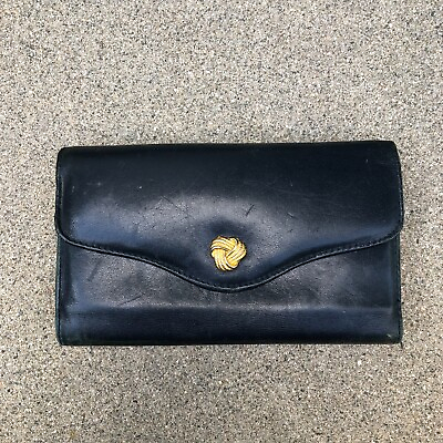 Vintage Retro 80s 90s Genuine Leather Wallet Clutch Women#x27;s Black Coin Purse $15.89