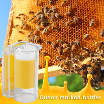 #ad 3Pc Bee Queen Marker Bottle Mark Cage One Handed Marking Catcher Garden Tools US