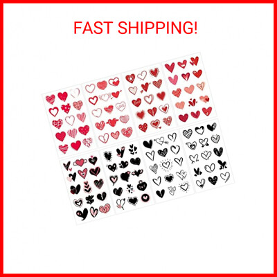#ad 120 Patterns Valentines Heart Tattoos 8 Sheets Red Black Love Hearts Valentine#x27;