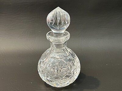 #ad Vintage Cut Crystal Perfume Bottle w Stopper 5quot; Tall 2 1 2quot; Widest