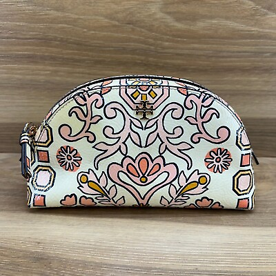 #ad Tory Burch Small Cosmetic Bag Patent Leather Floral Dome Zip
