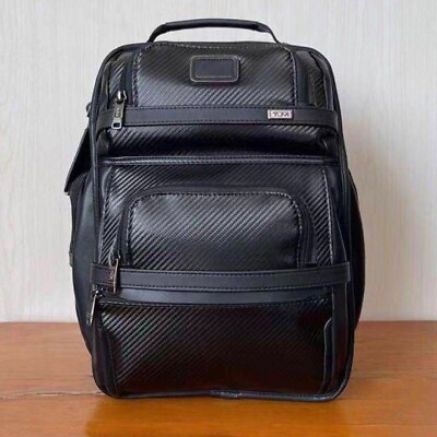 #ad Tumi Alpha 3 Backpack Black Leather Shoulder Bag Business Travel Nylon Outlet