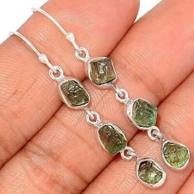 #ad Czech Republic Moldavite Earrings Gemstone Handmade 925 Sterling Silver Jewelry