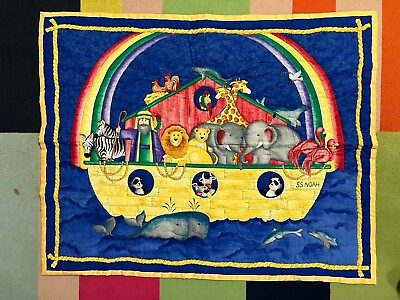 #ad S.S. Noah Noah’s Ark Handmade Baby Crib Quilt Lap Blanket Vibrant Colors 43x34”