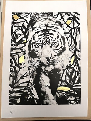 #ad KING OF THE JUNGLE signed Emo tiger art print GOLD edition # 5 banksy gift MINT