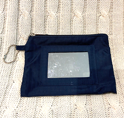 #ad Blue Nylon Small Cosmetic Bag With Mirror Zipper Closure 6 1 2” W x 4 1 2” H